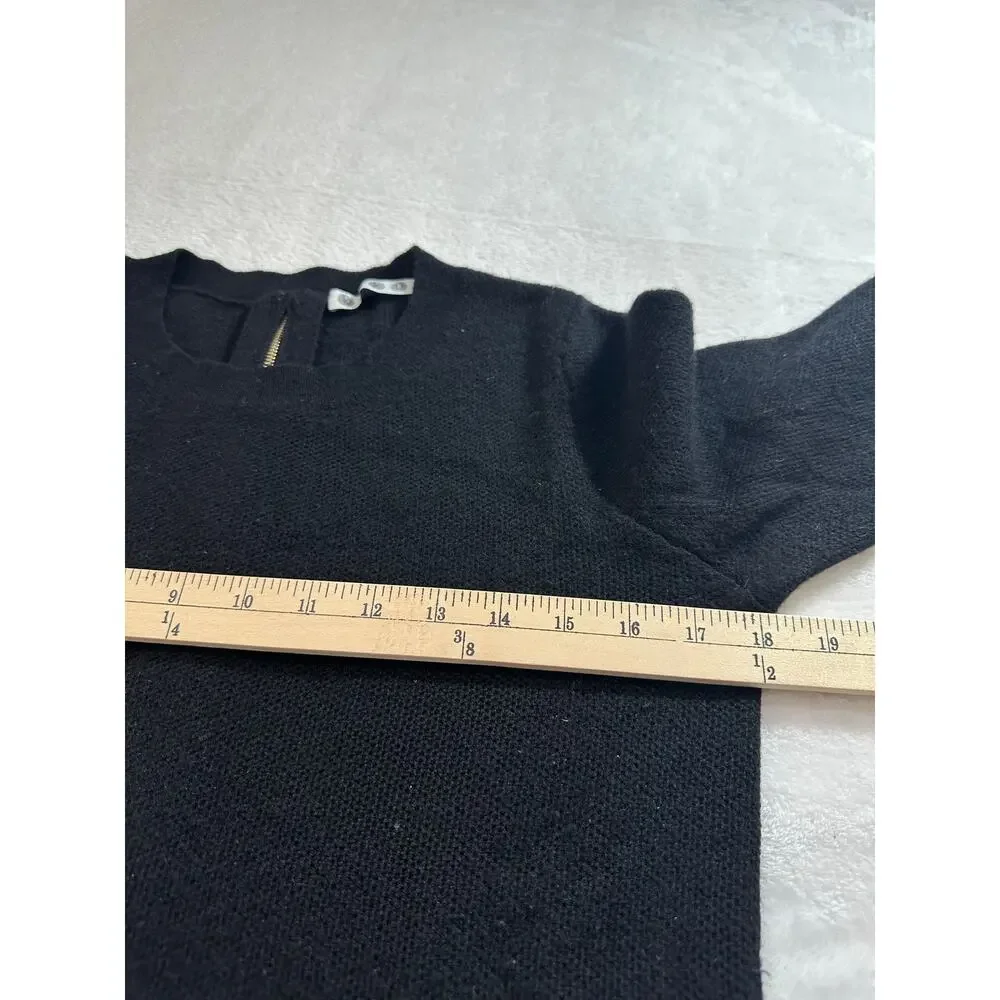 Kokun Sweater Women XS Black Excellent‎ Cashmere Textured Zipper Back Crewneck
